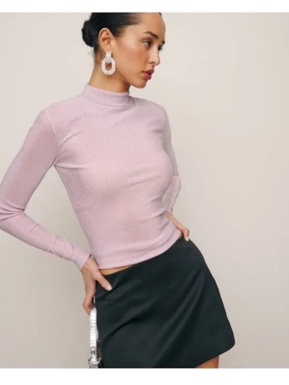 NWT Reformation Bailey Knit Mockneck Top in Rose Sparkle - Size Small